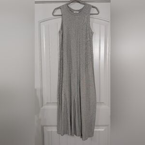 Mod Ref Linen Cotton Striped Sleeveless Coastal Midi Shirt Dress